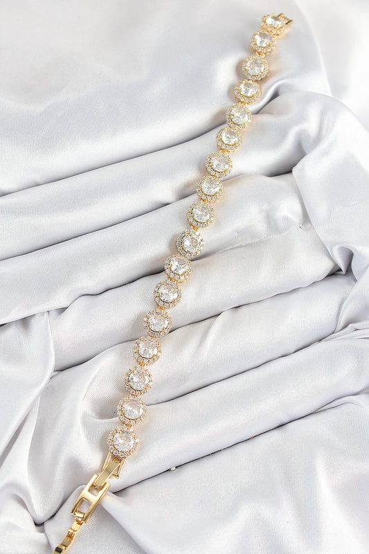 BB7514 - Pirinç Zirkon Taşlı Daire Baget Model Gold Renk VIP Seri Kadın Bileklik