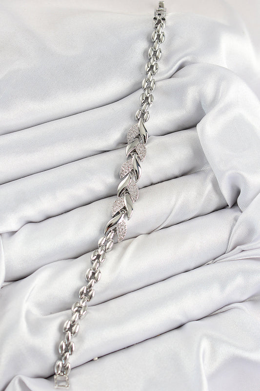 BB7530 - Pirinç Zirkon Taşlı Balık Kuyruğu Model Gümüş Renk Kadın Bileklik