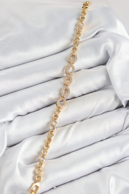 BB7543 - Pirinç Zirkon Taşlı Oval Model Gold Renk Kadın Bileklik