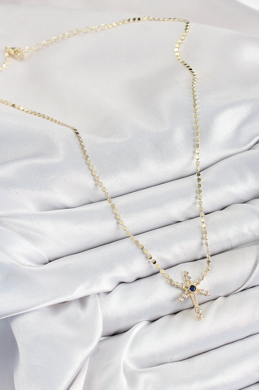 BKO10388 - Pirinç Zirkon Taşlı Kutup Yıldızı Model Ezme Zincir Gold Renk Kadın Kolye