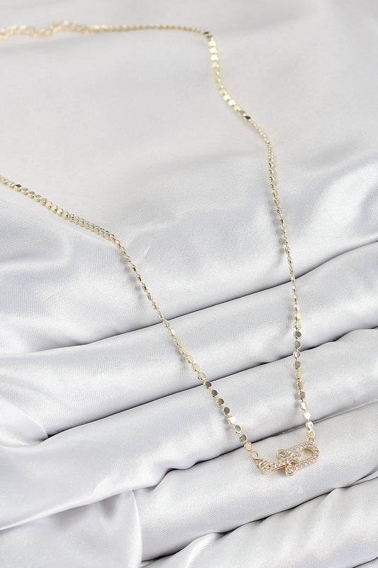 BKO10393 - Pirinç Zirkon Taşlı Tifany Model Ezme Zincir Gold Renk Kadın Kolye