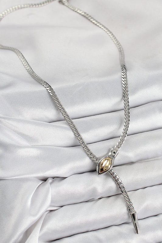 BKO10432 - Pirinç Asansörlü Yılan Model Gümüş Renk Kadın Kolye