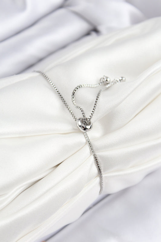 BB7742 - Pirinç Zirkon Taşlı Kalp Model Gümüş Renk Asansörlü Kadın Bileklik