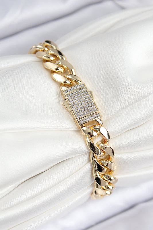 BB7765 - VIP Pirinç Zirkon Taşlı Cuba Model Gold Renk Kadın Bileklik