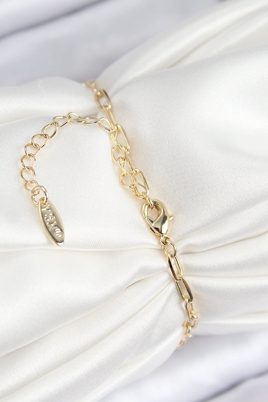 BB7774 - Pirinç Zirkon Taşlı İncili İstiridye Model Gold Renk Kadın Bileklik