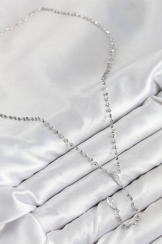 BKO10496 - Pirinç Zirkon Taşlı Gümüş Renk Kadın Y Kolye