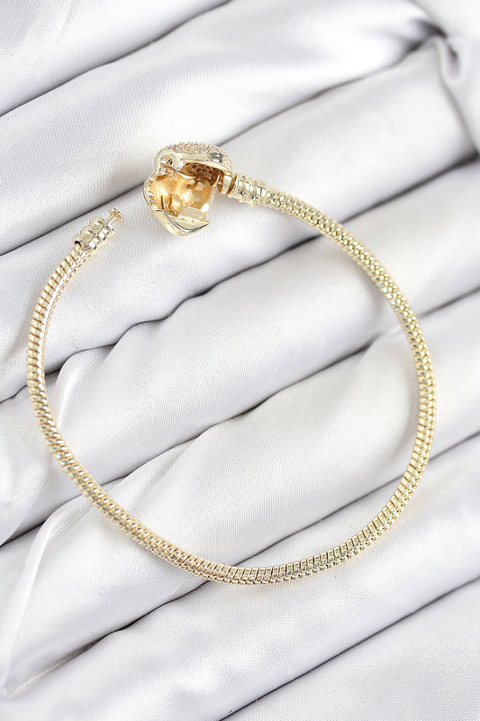 BB7809 - Pirinç Charm Zirkon Taşlı Kalp Model Gold Renk Kadın Bileklik