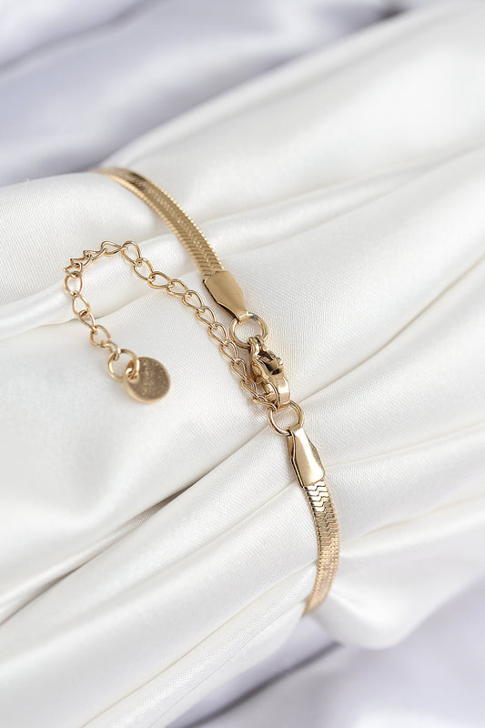 BB7826 - 316L Çelik Nazar Boncuk Detaylı Yonca Model İtalyan Zincir Gold Renk Kadın Bileklik