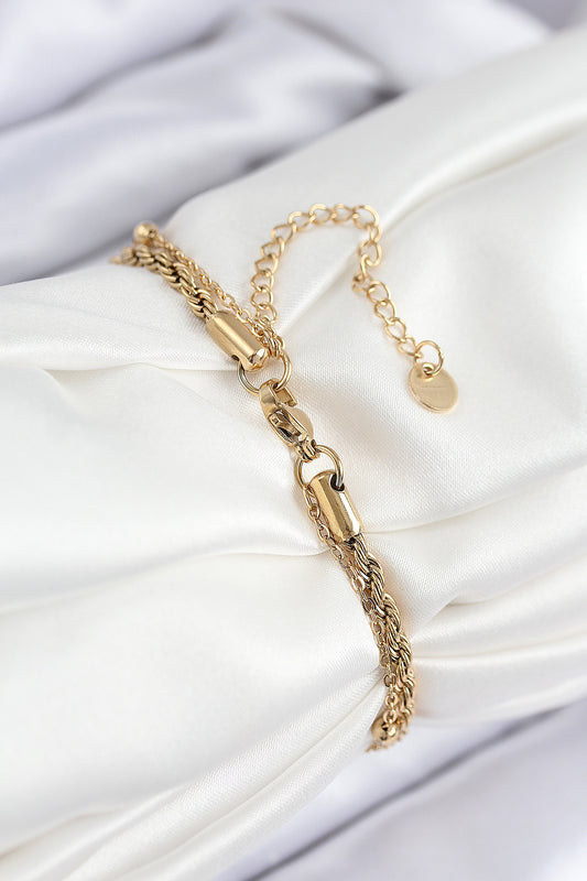 BB7829 - 316L Çelik Nazar Boncuk Model Burgu Zincir Gold Renk Kadın Bileklik