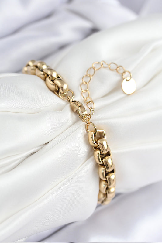 BB7830 - 316L Çelik Halat Zincir Model Gold Renk Kadın Bileklik