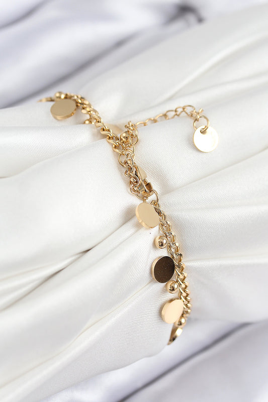 BB7846 - 316L Çelik Sıralı Pul Model Gold Renk Kadın Bileklik