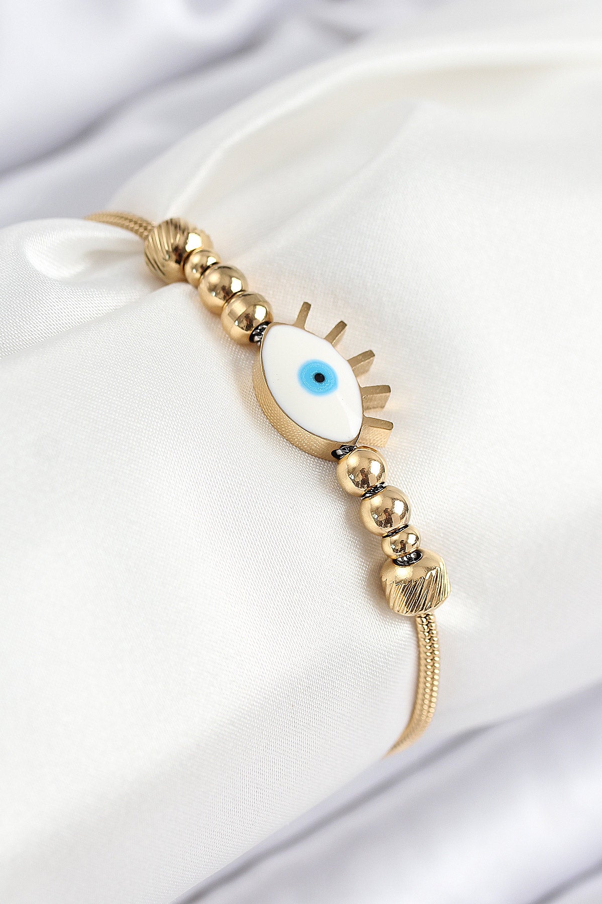 316L Çelik Göz Charm Model Gold Renk Kadın Bileklik - BB7844
