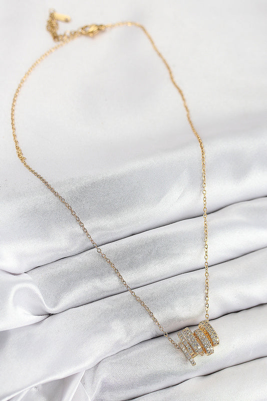 BKO10512 - 316L Çelik Zirkon Taşlı Sarmal Model Gold Renk Kadın Kolye