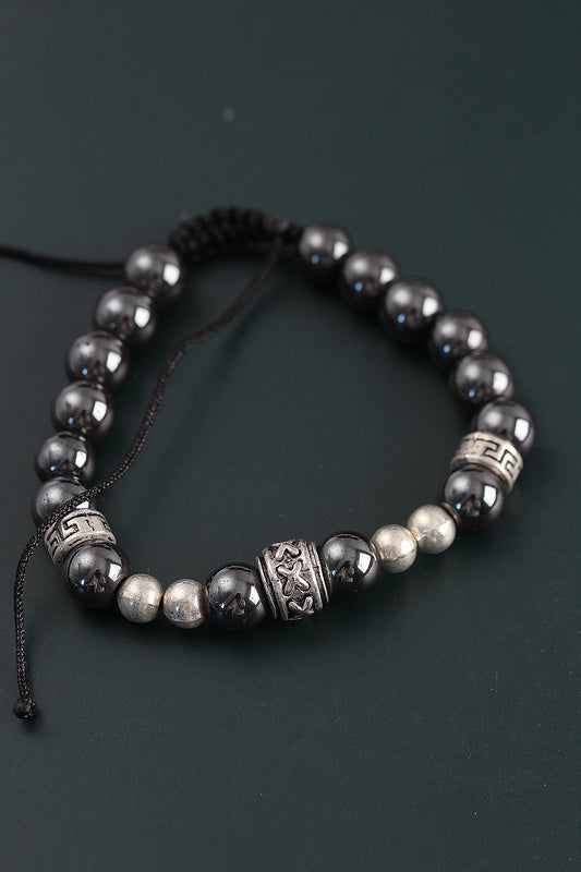 EB3754 - Doğal Taş X Model Antrasit Renk Asansörlü Erkek Bileklik