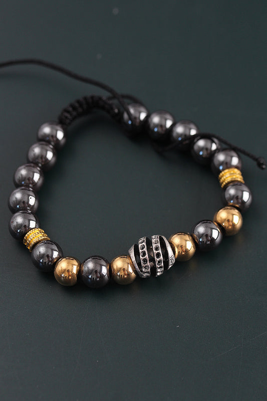 EB3756 - Doğal Taş Sarmal Model Gold Ve Füme Renk Asansörlü Erkek Bileklik