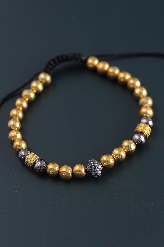 EB3761 - Doğal Taş Çember Model Gold Ve Füme Renk Asansörlü Erkek Bileklik