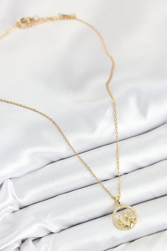 BKO10522 - 316L Çelik Zirkon Taşlı Yıldız Ve Kalp Model Gold Renk Kadın Kolye