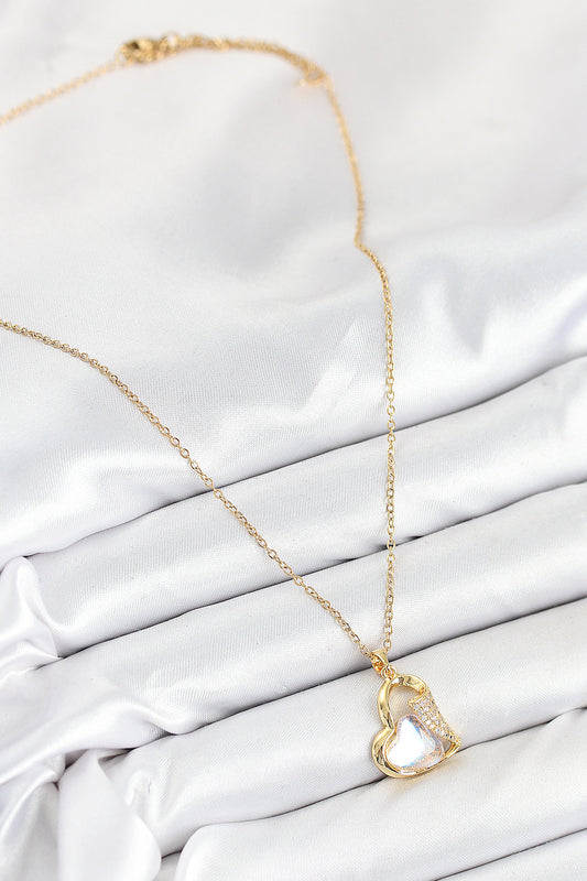 BKO10523 - 316L Çelik Zirkon Taşlı Kalp Model Gold Renk Kadın Kolye