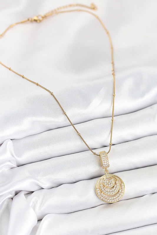 BKO10542 - 316L Çelik Zirkon Taşlı Çember Model Gold Renk Kadın Kolye