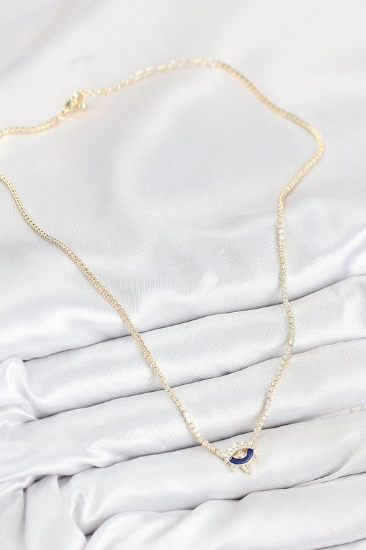 BKO10547 - Pirinç Zirkon Taşlı Su Yolu Göz Model Gold Renk Kadın Kolye