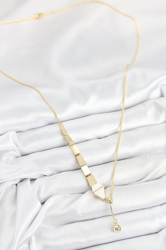 BKO10552 - Pirinç Yılan Model Gold Renk Asansörlü Kadın Kolye