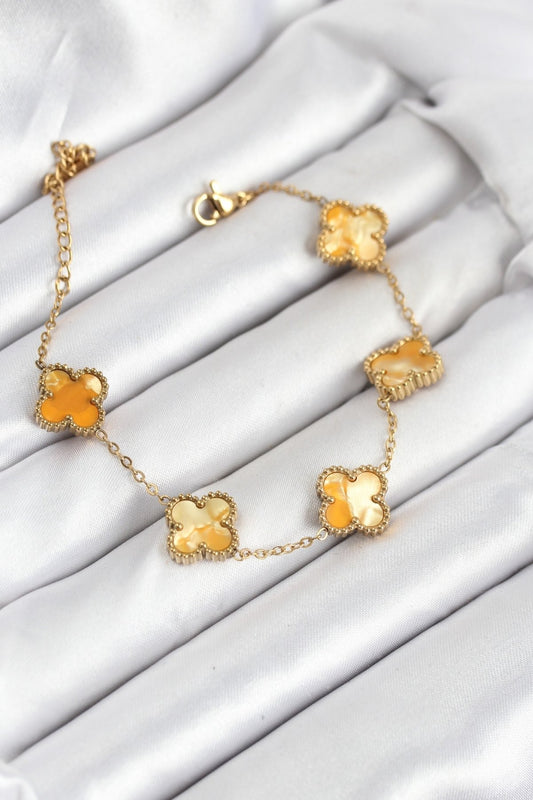 BB7906 - 316L Çelik Gold Zincir Sarı Yonca Bileklik