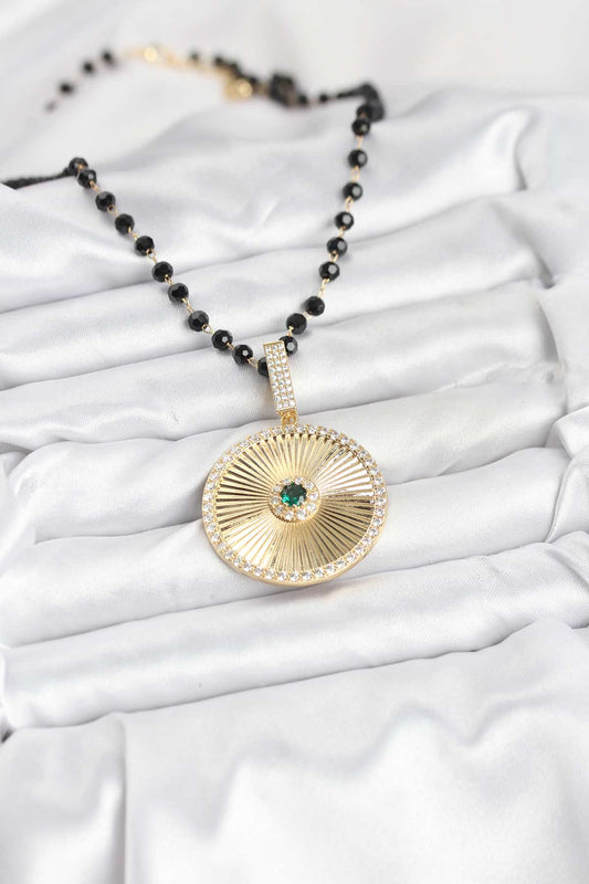 BKO10563 - 316L Çelik Zincir Kristal Boncuklu Kadın Kolye