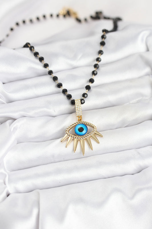 BKO10564 - 316L Çelik Zincir Kristal Boncuklu Göz Model Kadın Kolye