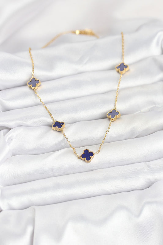 BKO10573 - 316L Çelik Zincir Gold Renk Lacivert Baby Boy Yonca Kadın Kolye