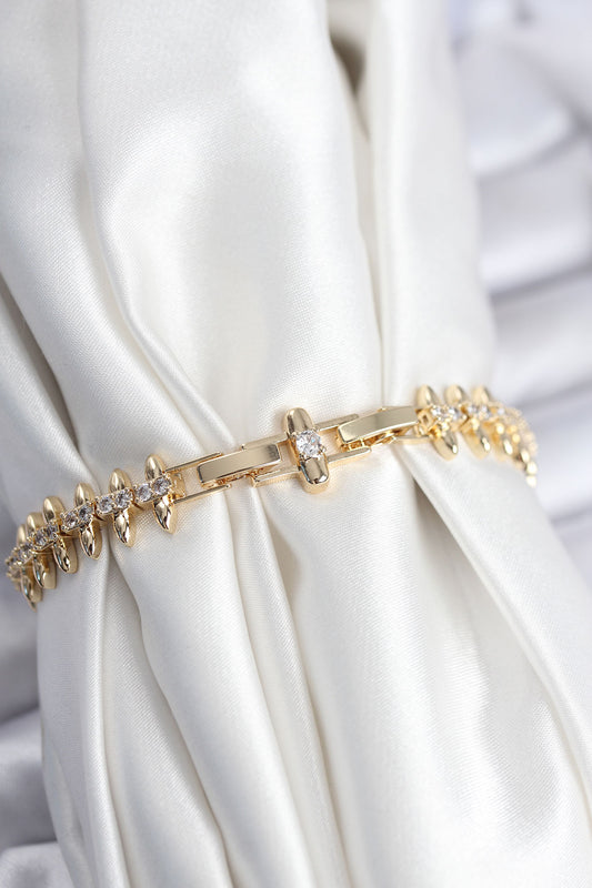 BB7922 - Pirinç VIP Seri Gold Renk Sıralı Damla Model Kadın Bileklik