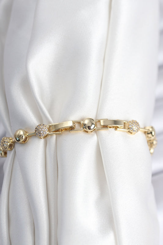 BB7923 - Pirinç VIP Seri Gold Renk Topçuk Model Kadın Bileklik