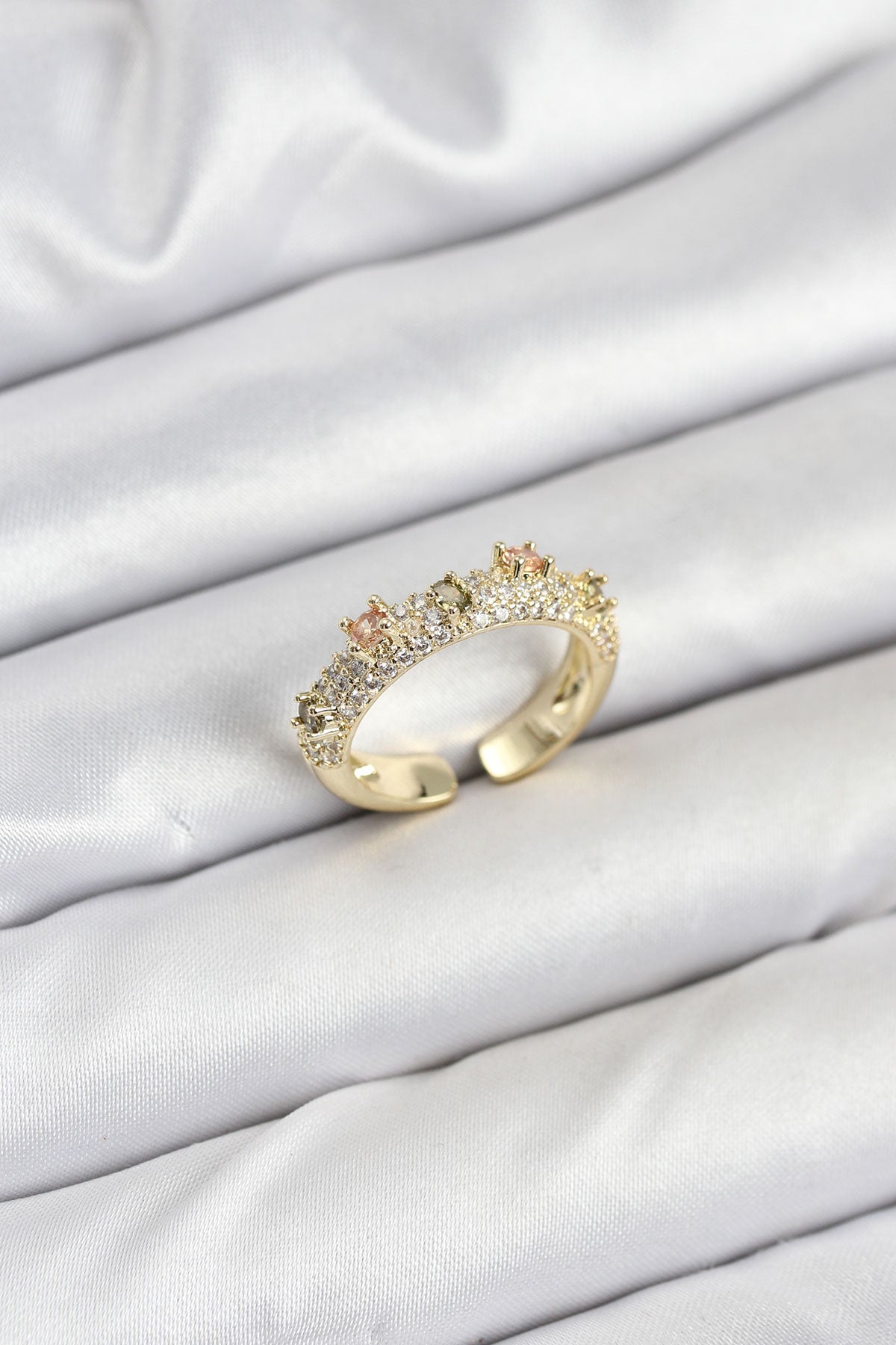 Pirinç Gold Renk Zirkon Taşlı Vintage Kadın Yüzük - BYK3832