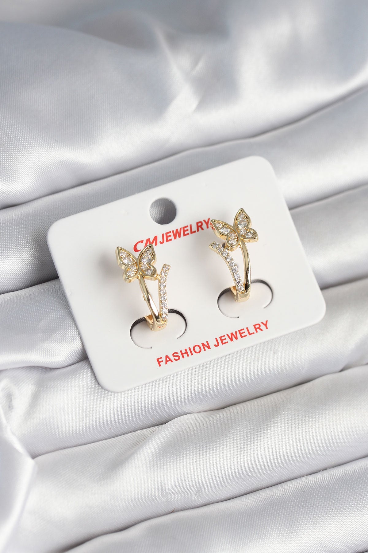 BKP11248 - Pirinç Gold Renk Zirkon Taşlı Kelebek Model Kadın Küpe