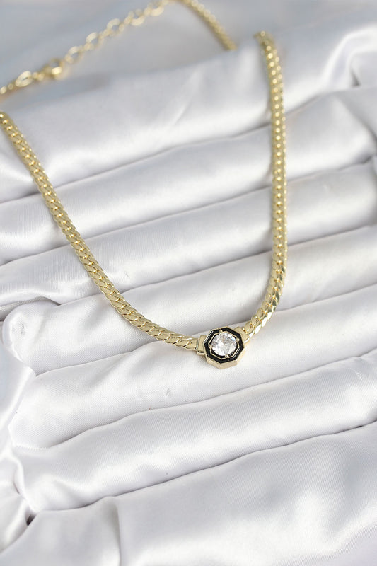 BKO10601 - Pirinç Gold Renk Zirkon Taşlı Kadın Kolye