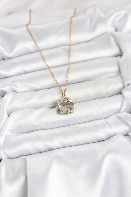 BKO10612 - 316L Çelik Zincir Gold Renk Zirkon Taşlı Sarmal Model Kadın Kolye