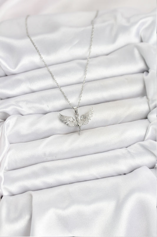 BKO10622 - 316L Çelik Zincir Gümüş Renk Melek Model Kadın Kolye