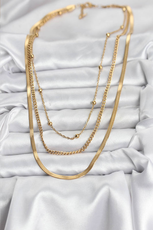 BKO10630 - 316L Çelik Gold Renk 3'lü Kadın Kolye