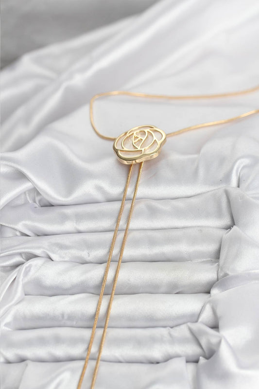 BKO10636 - Pirinç Gold Renk Gül Model Asansörlü Kadın Kolye