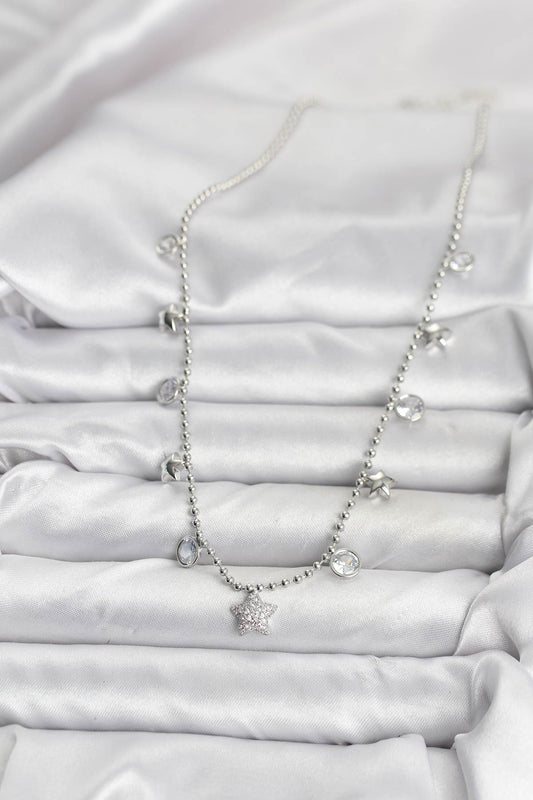 BKO10650 - Pirinç Gümüş Renk Yıldız Model Kadın Kolye