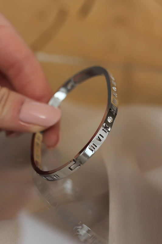 BB3566 - 316L Çelik Roma Rakamlı Silver Renk Bilezik Kelepçe