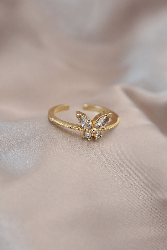 BYK2053 - Ayarlamalı Altın Renk Metal Zirkon Taş ve Kristal Taşlı Kelebek Model Yüzük