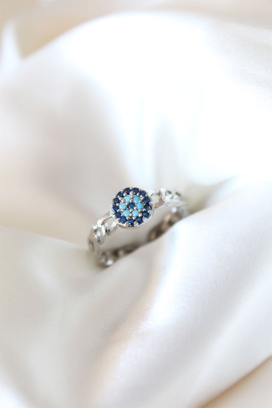 BYK2318 - Zirkon Taşlı Nazarlı Gümüş Kaplama Kadın Yüzük