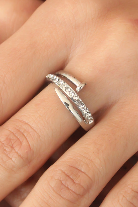 BYK2407 - Gümüş Renk Taşlı Çivi Ayarlanabilir Kadın Yüzük