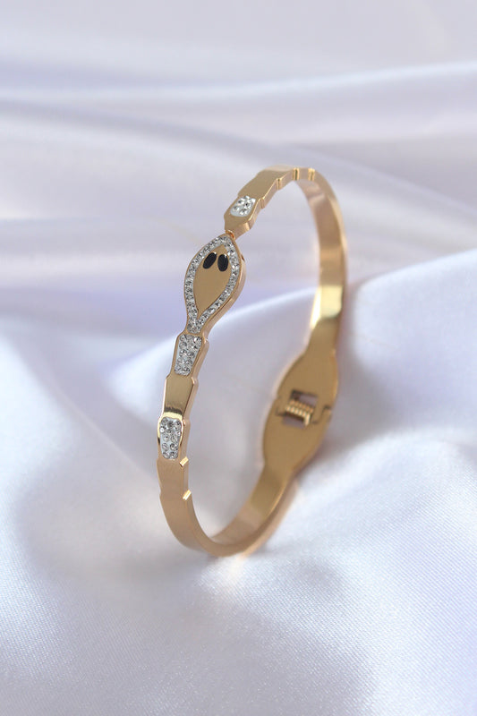 316L Çelik Gold Renk Yılan Model Zirkon Taş Detay Kadın Kelepçe - BB5054