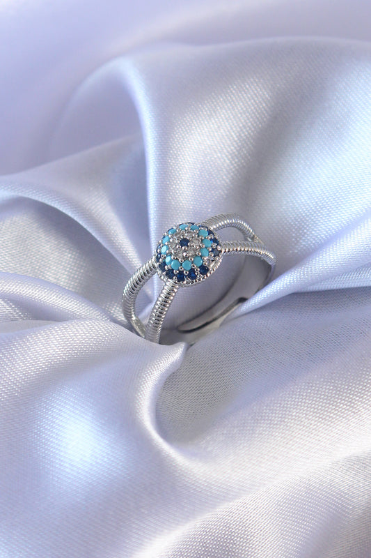 BYK2567 - Gümüş Renk Nazar Boncuk Model Kadın Yüzük