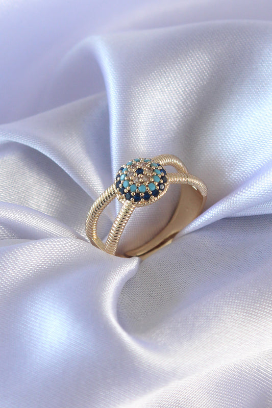 BYK2568 - Gold Renk Nazar Boncuk Model Kadın Yüzük