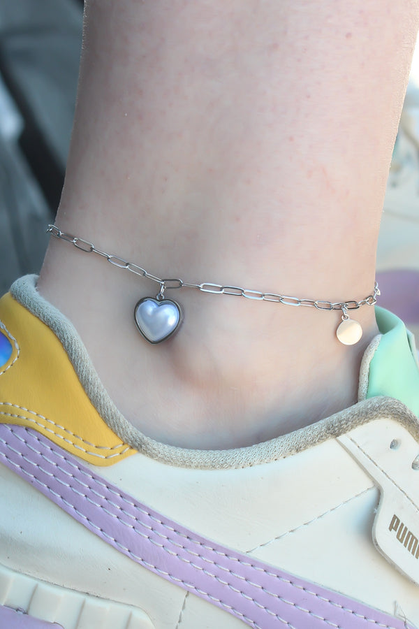 HH1498 - 316L Çelik Gümüş Renk Kalp Model Kadın Halhal