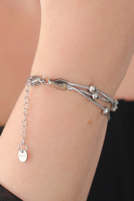 BB5142 - 316L Çelik Gümüş Renk Minimal Top Figür Kadın Bileklik