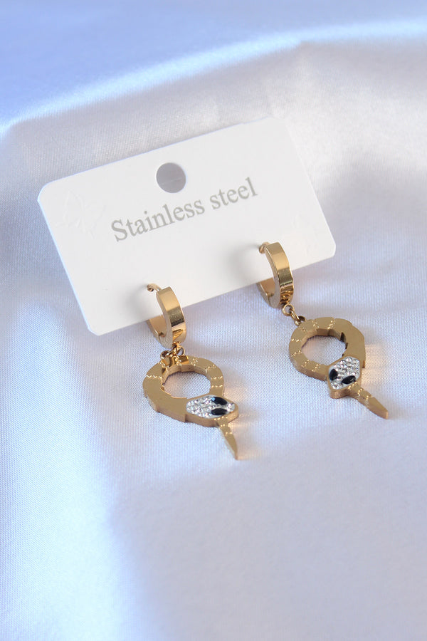 BKP7284 - 316L Çelik Gold Renk Yılan Model Zirkon Taşlı Kadın Küpe