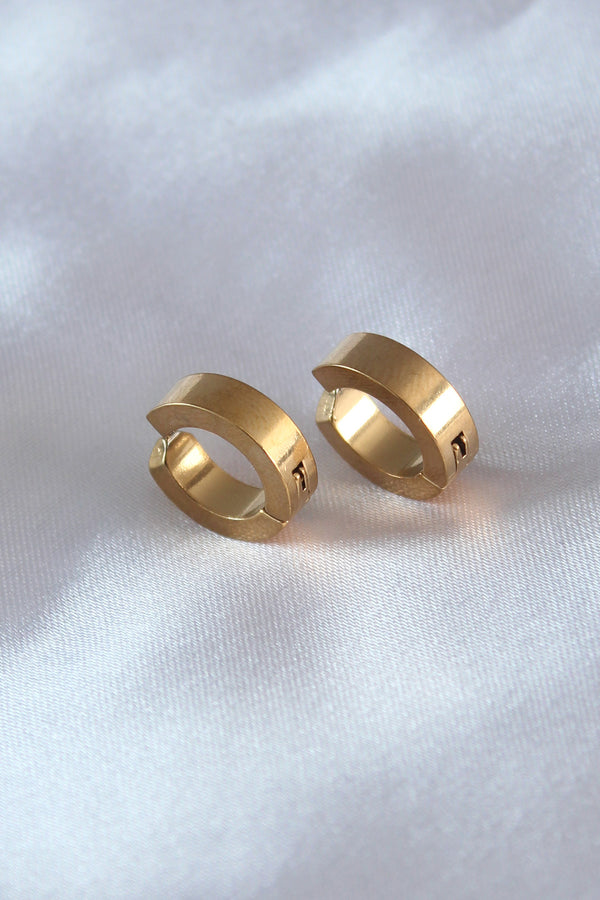 EKP278 - 316L Çelik Gold Renk Sıkıştırmalı Erkek Küpe